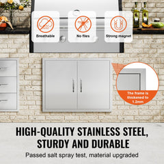 VEVOR BBQ Access Door, 31W x 24H Inch Double Outdoor Kitchen Door, Stainless Steel Flush Mount Door, Double Wall