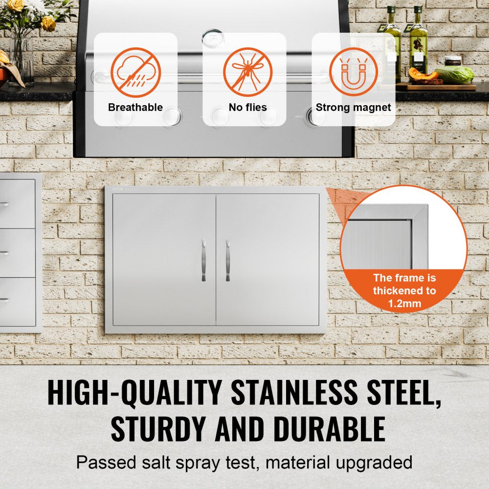 VEVOR BBQ Access Door, 33W x 22H Inch Double Outdoor Kitchen Door, Stainless Steel Flush Mount Door, Wall Vertical Door