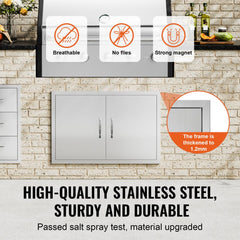 VEVOR BBQ Access Door, 33W x 22H Inch Double Outdoor Kitchen Door, Stainless Steel Flush Mount Door, Wall Vertical Door