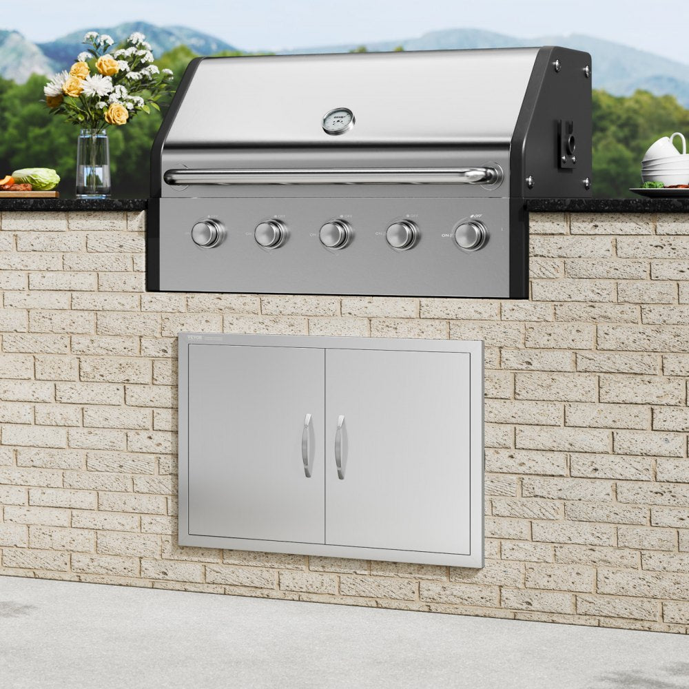 VEVOR BBQ Access Door, 33W x 22H Inch Double Outdoor Kitchen Door, Stainless Steel Flush Mount Door, Wall Vertical Door