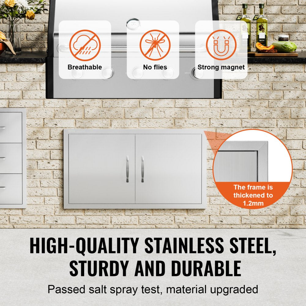 VEVOR BBQ Access Door, 34W x 19H Inch Double Outdoor Kitchen Door, Stainless Steel Flush Mount Door, Wall Vertical Door