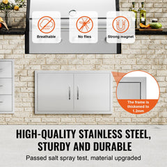 VEVOR BBQ Access Door, 34W x 19H Inch Double Outdoor Kitchen Door, Stainless Steel Flush Mount Door, Wall Vertical Door