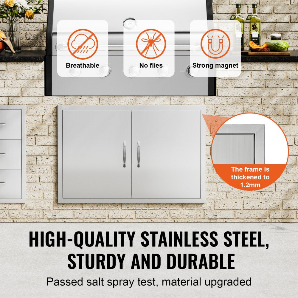 VEVOR BBQ Access Door, 35W x 24H Inch Double Outdoor Kitchen Door, Stainless Steel Flush Mount Door, Wall Vertical Door