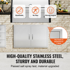 VEVOR BBQ Access Door, 35W x 24H Inch Double Outdoor Kitchen Door, Stainless Steel Flush Mount Door, Wall Vertical Door