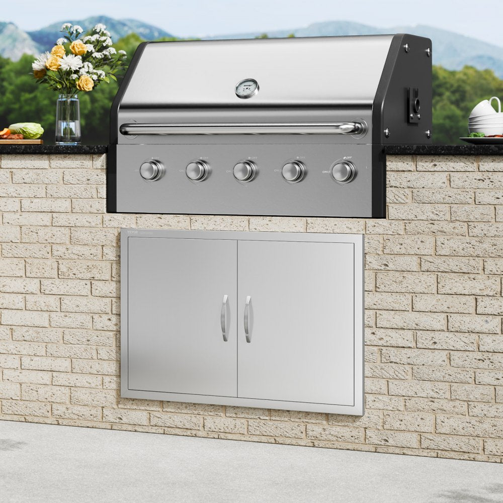 VEVOR BBQ Access Door, 35W x 24H Inch Double Outdoor Kitchen Door, Stainless Steel Flush Mount Door, Wall Vertical Door