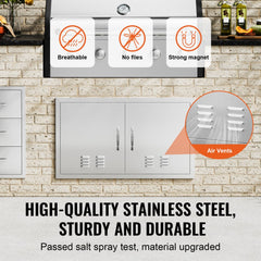 VEVOR BBQ Access Door, 36W x 21H Inch Double Outdoor Kitchen Door, Stainless Steel Flush Mount Door, Wall Vertical Door