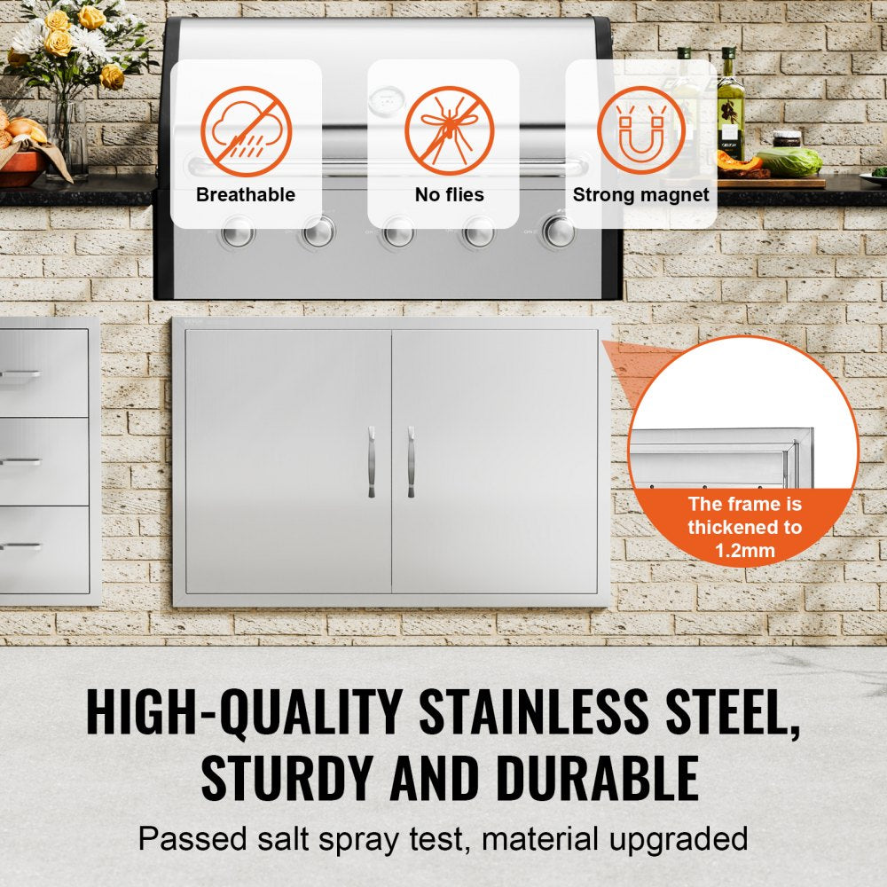 VEVOR BBQ Access Door, 39W x 26H Inch Double Outdoor Kitchen Door, Stainless Steel Flush Mount Door, Wall Vertical Door