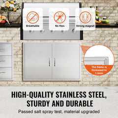 VEVOR BBQ Access Door, 39W x 26H Inch Double Outdoor Kitchen Door, Stainless Steel Flush Mount Door, Wall Vertical Door