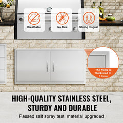 VEVOR BBQ Access Door, 42W x 21H Inch Double Outdoor Kitchen Door, Stainless Steel Flush Mount Door, Wall Vertical Door