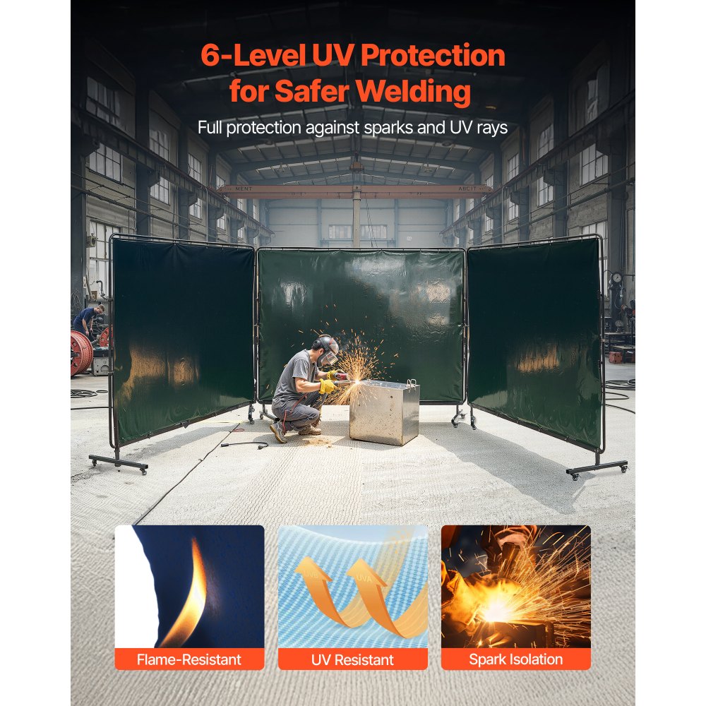 VEVOR Welding Screen with Frame, 3-Panel 6 x 8 FT Welding Curtain Screen, Flame-Resistant Vinyl Safety Protection
