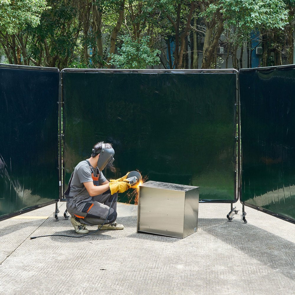 VEVOR Welding Screen with Frame, 3-Panel 6 x 8 FT Welding Curtain Screen, Flame-Resistant Vinyl Safety Protection