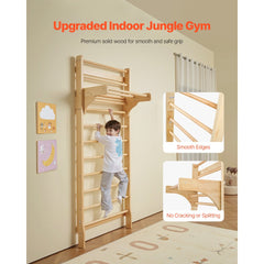 VEVOR Swedish Ladder Wall Gym, 10-Level Solid Wood Indoor Jungle Gym, 220lbs Loading Indoor Playground Climbing Ladder