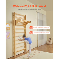 VEVOR Swedish Ladder Wall Gym, 10-Level Solid Wood Indoor Jungle Gym, 220lbs Loading Indoor Playground Climbing Ladder