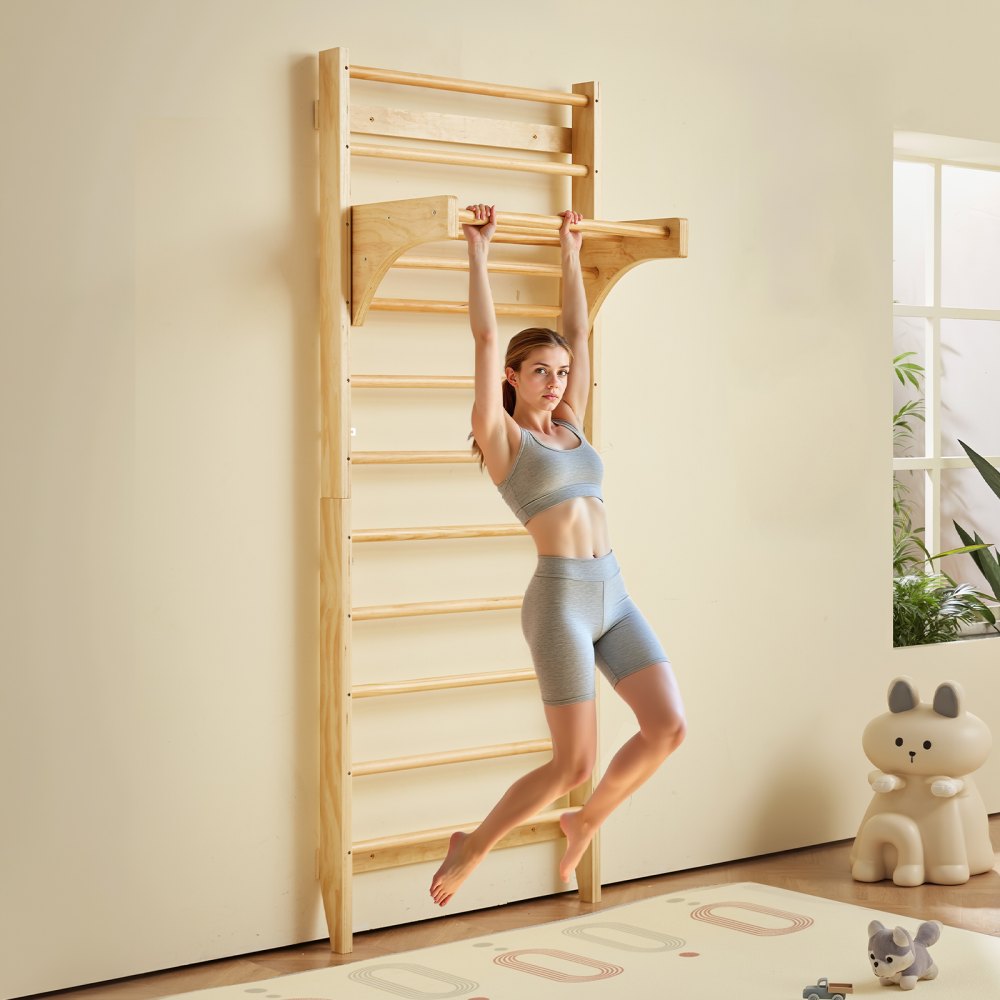 VEVOR Swedish Ladder Wall Gym, 10-Level Solid Wood Indoor Jungle Gym, 220lbs Loading Indoor Playground Climbing Ladder