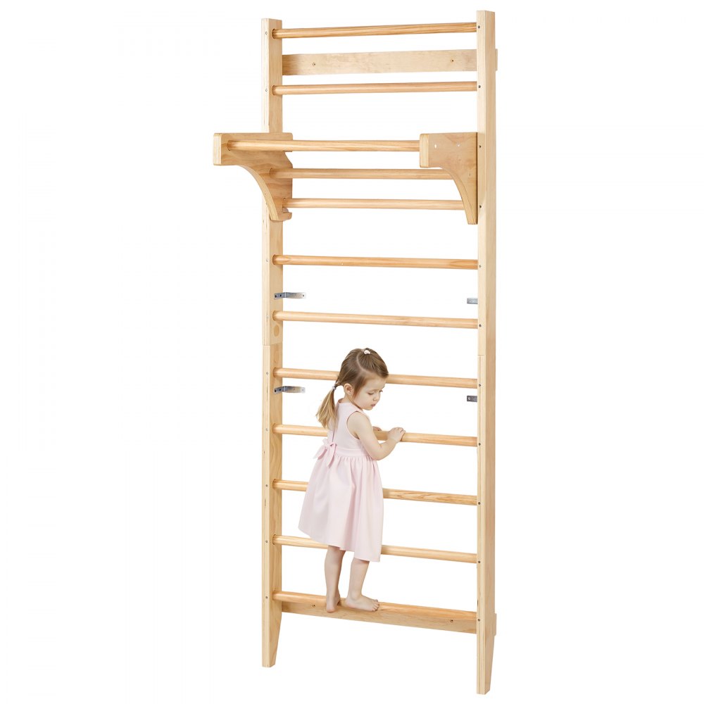 VEVOR Swedish Ladder Wall Gym, 10-Level Solid Wood Indoor Jungle Gym, 220lbs Loading Indoor Playground Climbing Ladder