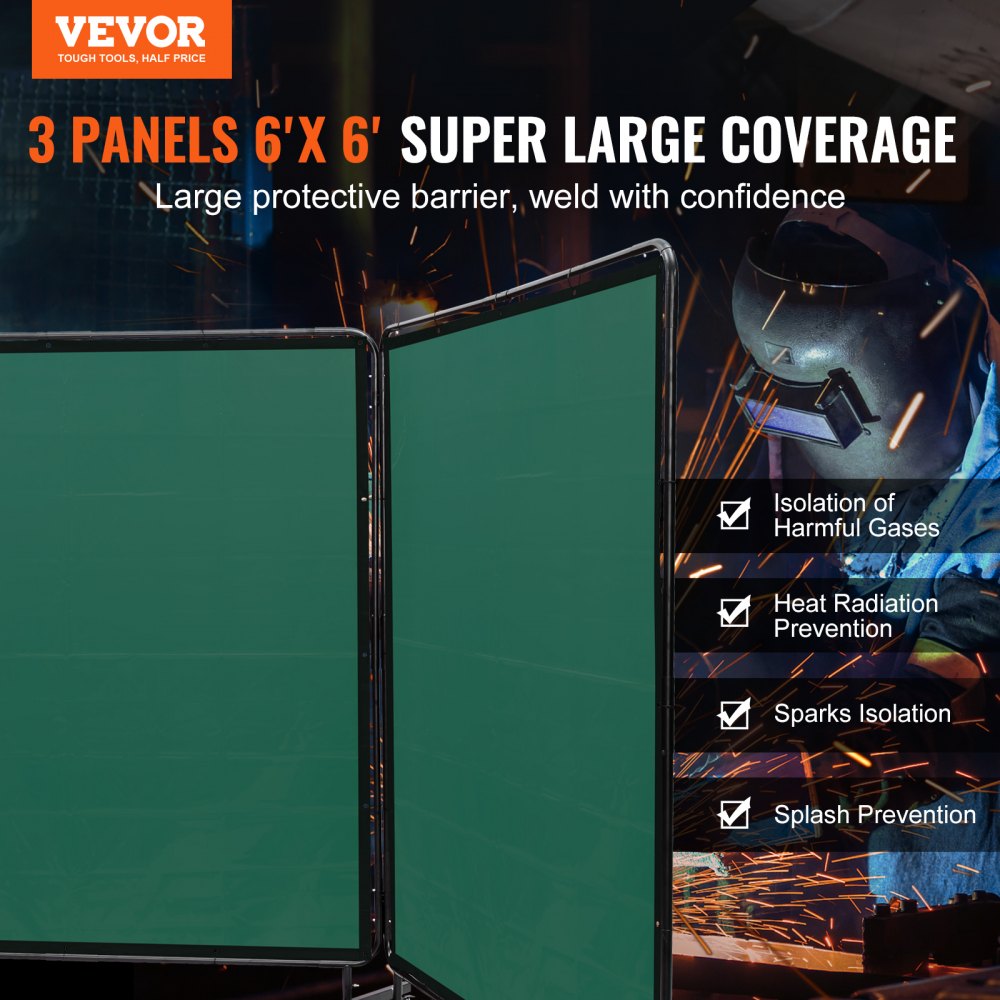 VEVOR Welding Screen with Frame, 6' x 6' 3 Panel Welding Curtain Screens, Flame-Resistant Vinyl Welding Protection