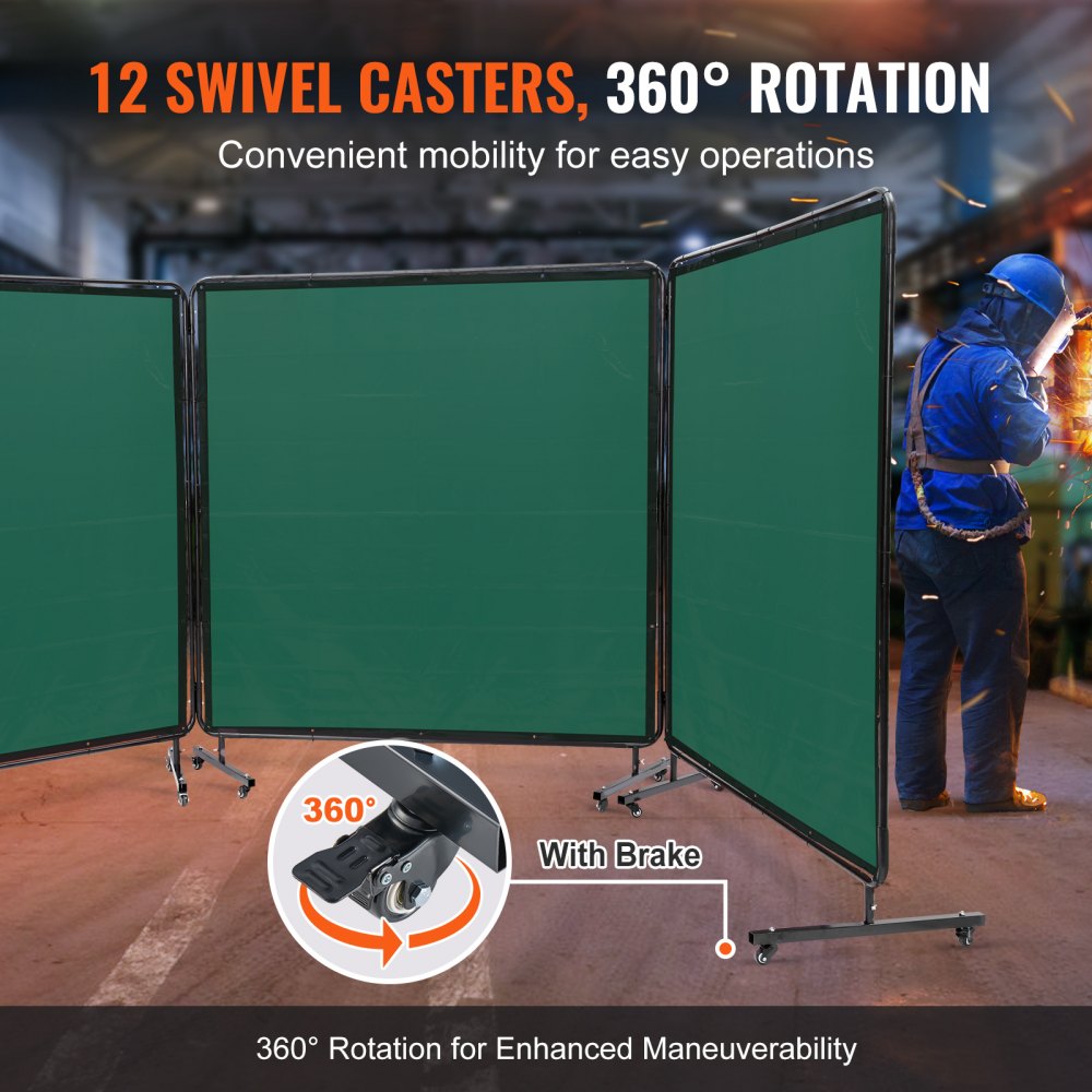 VEVOR Welding Screen with Frame, 6' x 6' 3 Panel Welding Curtain Screens, Flame-Resistant Vinyl Welding Protection