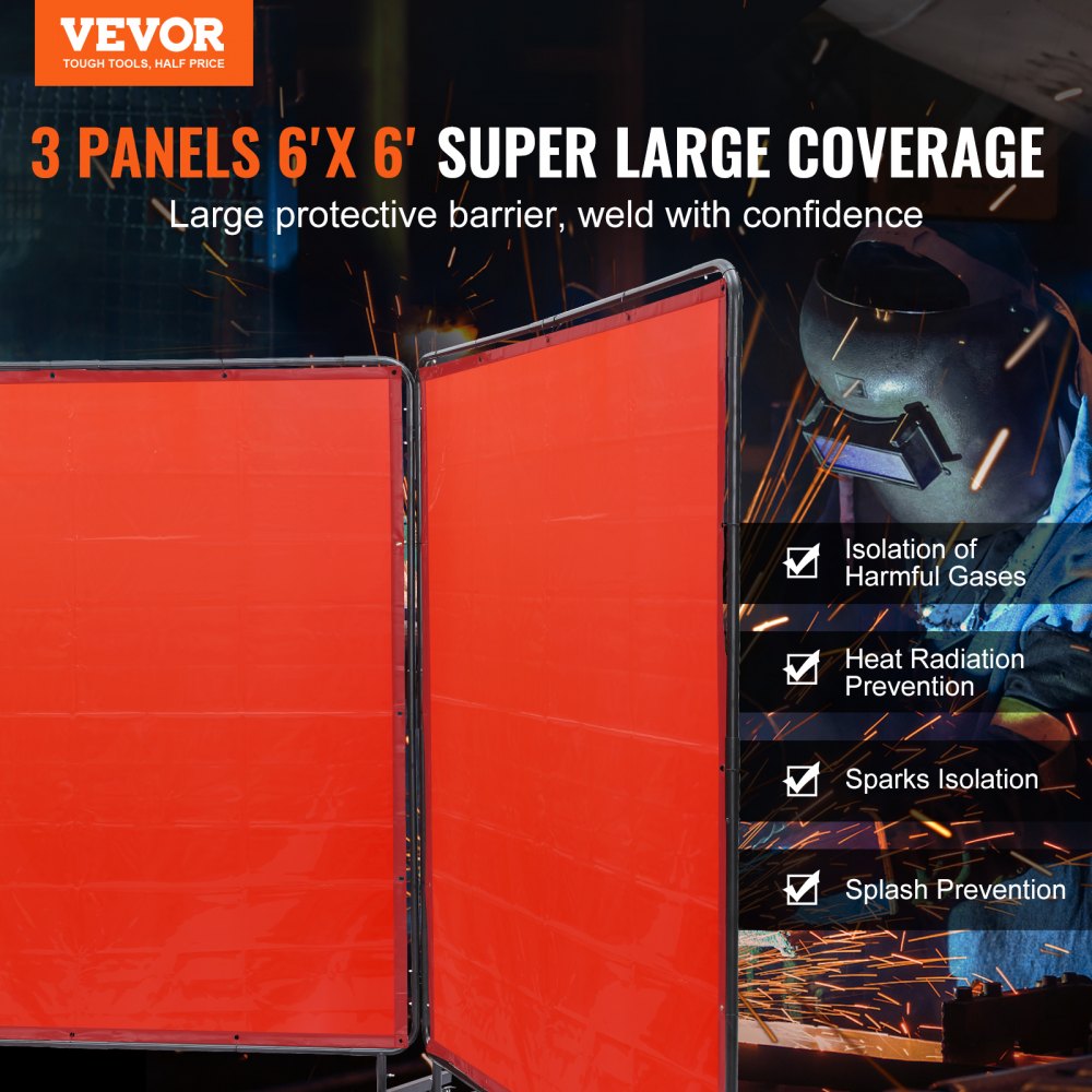 VEVOR Welding Screen with Frame, 6' x 6' 3 Panel Welding Curtain Screens, Flame-Resistant Vinyl Welding Protection