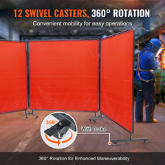 VEVOR Welding Screen with Frame, 6' x 6' 3 Panel Welding Curtain Screens, Flame-Resistant Vinyl Welding Protection