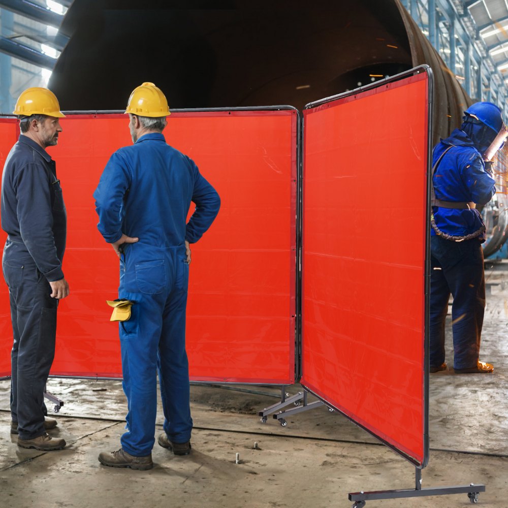 VEVOR Welding Screen with Frame, 6' x 6' 3 Panel Welding Curtain Screens, Flame-Resistant Vinyl Welding Protection