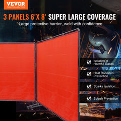 VEVOR Welding Screen with Frame, 6' x 8' 3 Panel Welding Curtain Screens, Flame-Resistant Vinyl Welding Protection