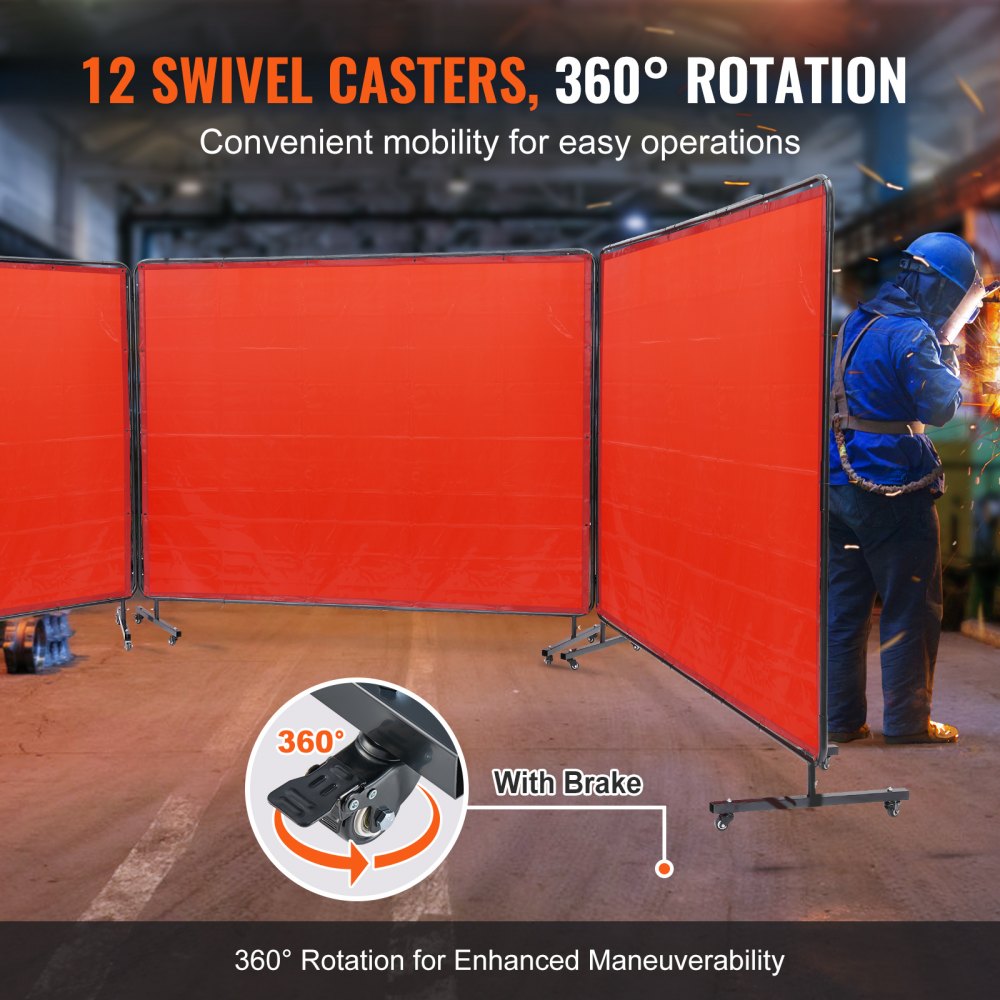 VEVOR Welding Screen with Frame, 6' x 8' 3 Panel Welding Curtain Screens, Flame-Resistant Vinyl Welding Protection