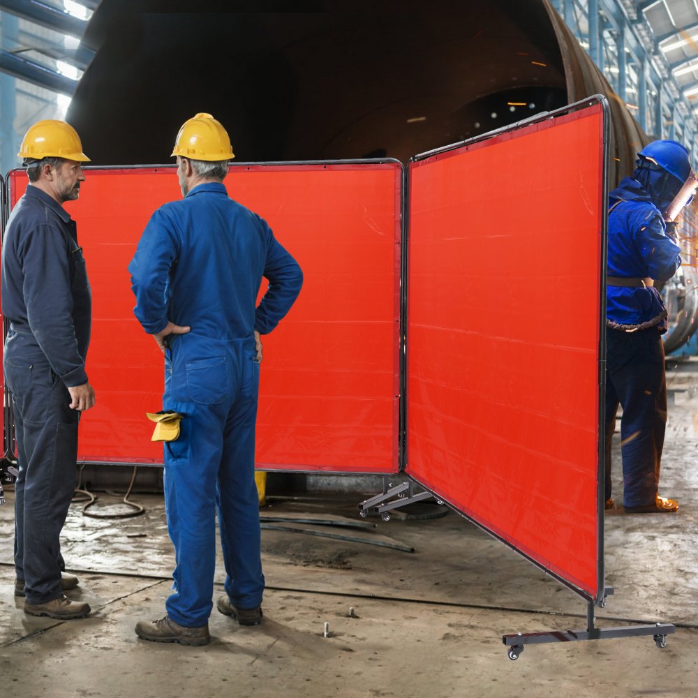 VEVOR Welding Screen with Frame, 6' x 8' 3 Panel Welding Curtain Screens, Flame-Resistant Vinyl Welding Protection