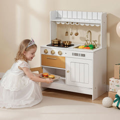 VEVOR Play Kitchen for Kids, Wooden, Kids Kitchen Playset with Real Lights & Sounds, Food & Cookware Accessories