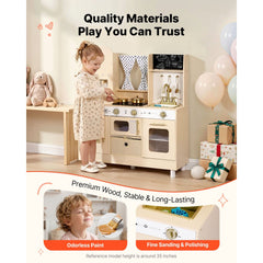 VEVOR Play Kitchen for Kids, Wooden, Kids Kitchen Playset with Realistic Lights & Sounds, Food & Cookware, Modern Style