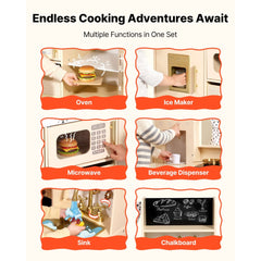 VEVOR Play Kitchen for Kids, Wooden, Kids Kitchen Playset with Realistic Lights & Sounds, Food & Cookware, Modern Style