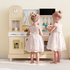 VEVOR Play Kitchen for Kids, Wooden, Kids Kitchen Playset with Realistic Lights & Sounds, Food & Cookware, Modern Style