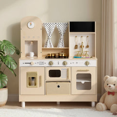 VEVOR Play Kitchen for Kids, Wooden, Kids Kitchen Playset with Realistic Lights & Sounds, Food & Cookware, Modern Style