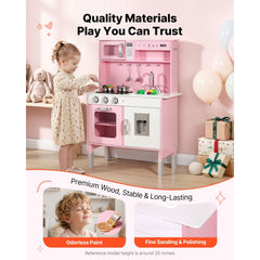 VEVOR Play Kitchen for Kids, Wooden, Kids Kitchen Playset with Real Lights & Sounds, Food & Cookware, Pretend Play Toy