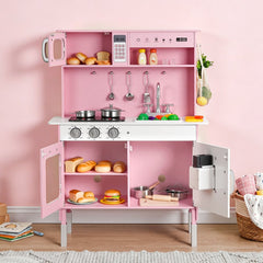 VEVOR Play Kitchen for Kids, Wooden, Kids Kitchen Playset with Real Lights & Sounds, Food & Cookware, Pretend Play Toy