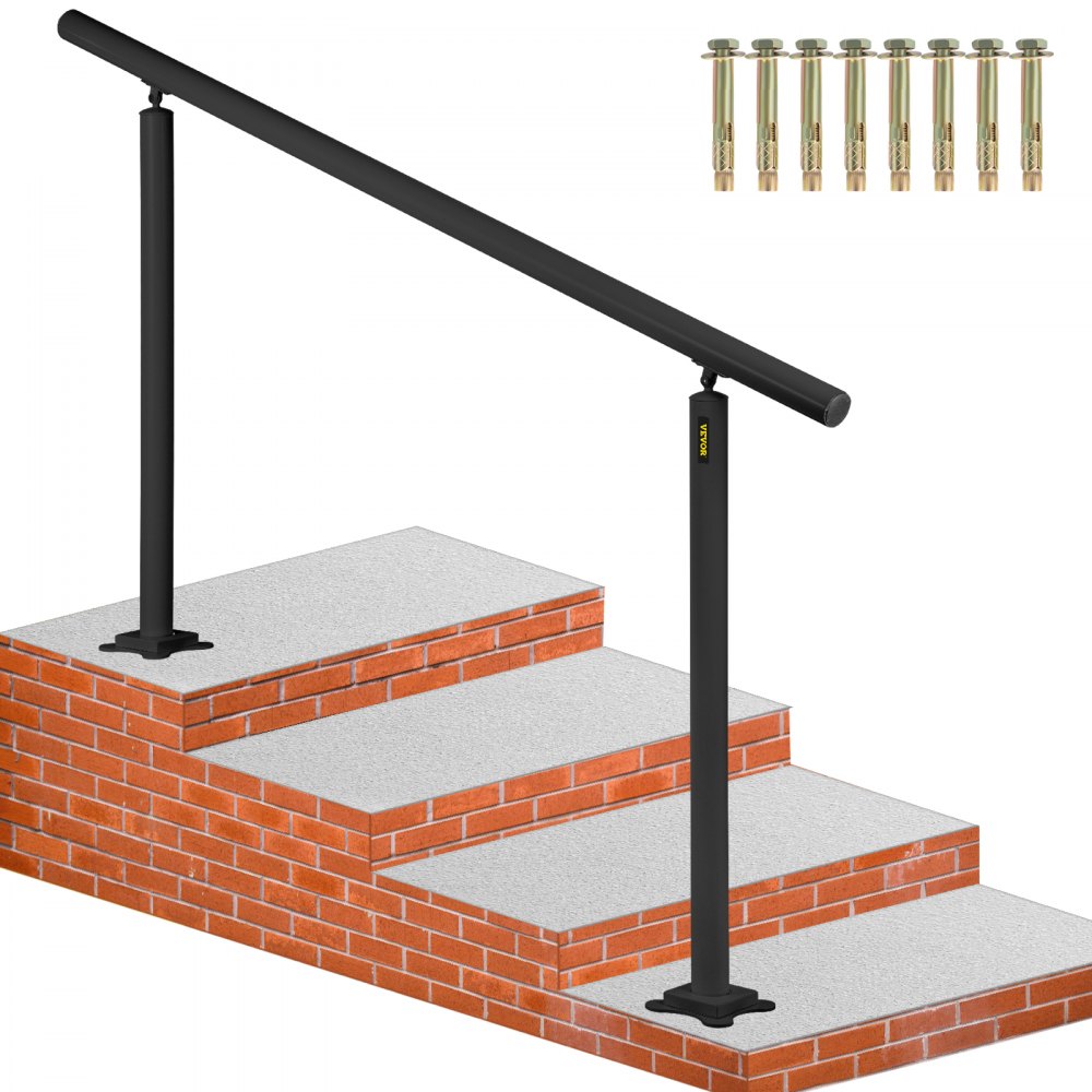 VEVOR Outdoor Stair Railing Kit, 5 FT Handrails 0-5 Steps, Adjustable Angle Black Aluminum Stair Hand Rail for The