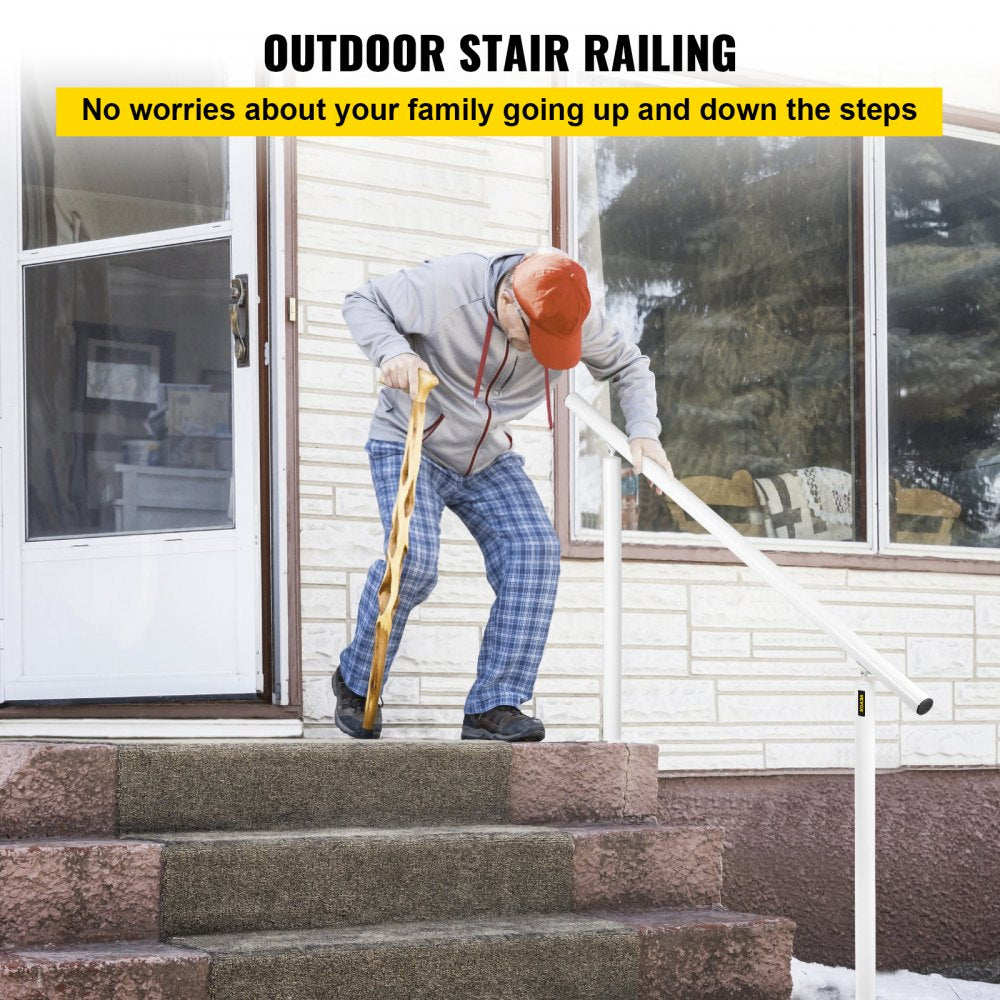 VEVOR Outdoor Stair Railing Kit, 5 FT Handrails 0-5 Steps, Adjustable Angle White Aluminum Stair Hand Rail for The