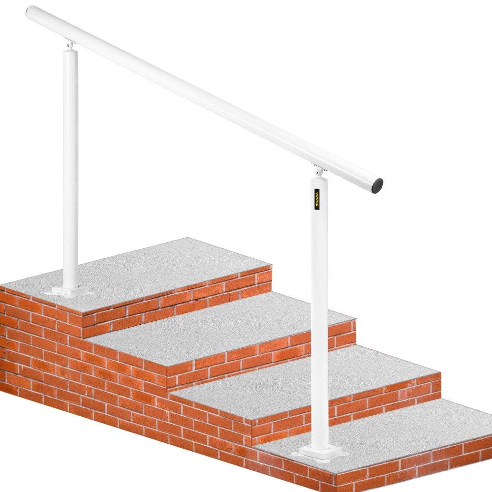 VEVOR Outdoor Stair Railing Kit, 5 FT Handrails 0-5 Steps, Adjustable Angle White Aluminum Stair Hand Rail for The