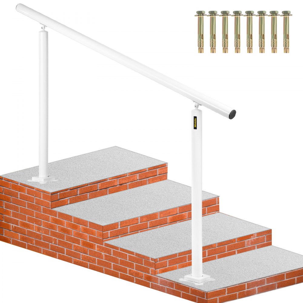 VEVOR Outdoor Stair Railing Kit, 5 FT Handrails 0-5 Steps, Adjustable Angle White Aluminum Stair Hand Rail for The
