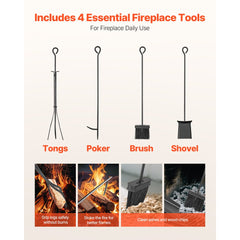 VEVOR Indoor Firewood Rack, 1.3 ft 2-Tier Firewood Holder with Fireplace Tools, Brush, Shovel, Poker, Tongs, Heavy Duty