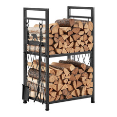 VEVOR Indoor Firewood Rack, 1.3 ft 2-Tier Firewood Holder with Fireplace Tools, Brush, Shovel, Poker, Tongs, Heavy Duty