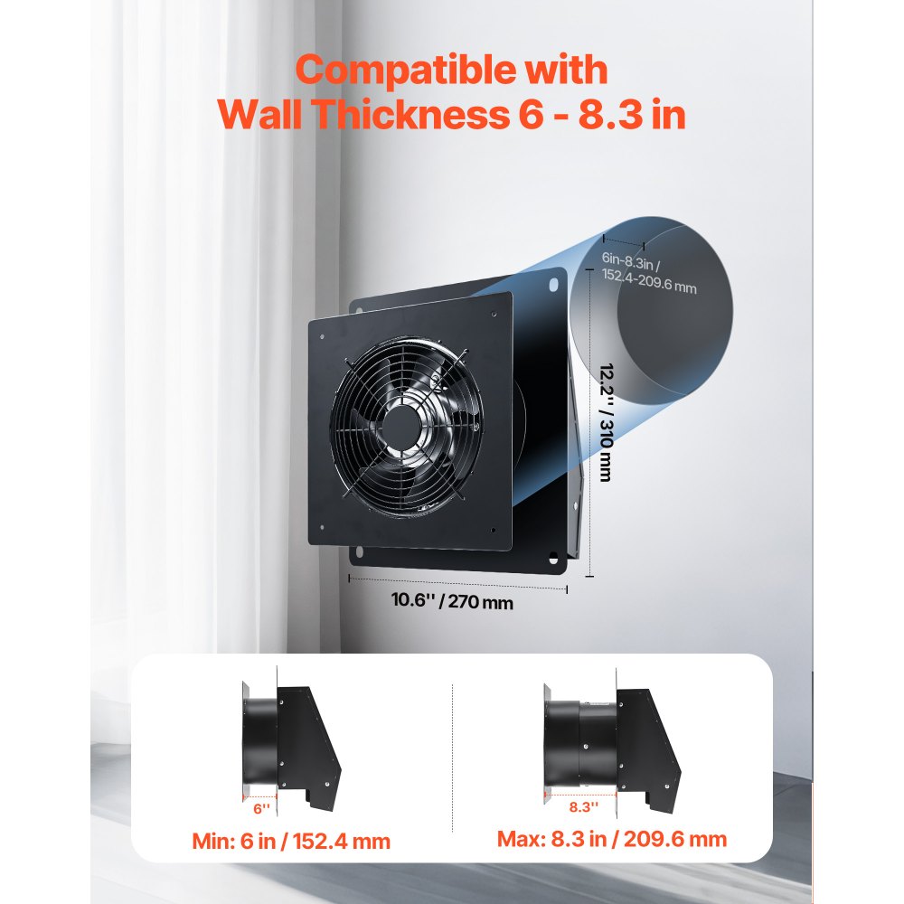 VEVOR 6 inch Through-The-Wall Ventilation Fan, 205 CFM Through Wall Exhaust Fan with AC Motor, Quiet Vent Easy