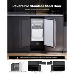 VEVOR Undercounter Built-in Ice Maker, 50 Lbs/Day Under Counter Ice Maker Machine with Drain Pump Reversible Door