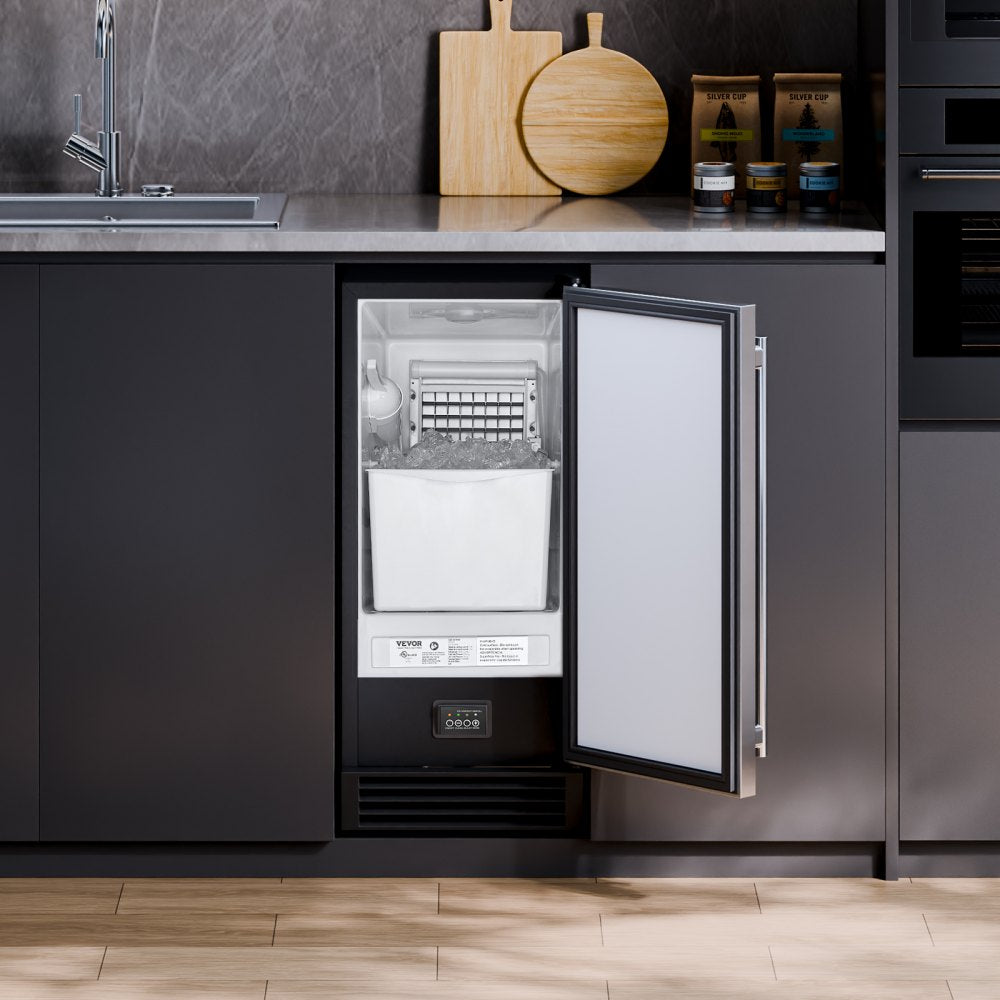 VEVOR Undercounter Built-in Ice Maker, 50 Lbs/Day Under Counter Ice Maker Machine with Drain Pump Reversible Door