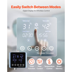 VEVOR Digital Smart Instant Hot Water Recirculating Pump Kit, with Built-in Thermostat, Timer, Digital Screen, Under