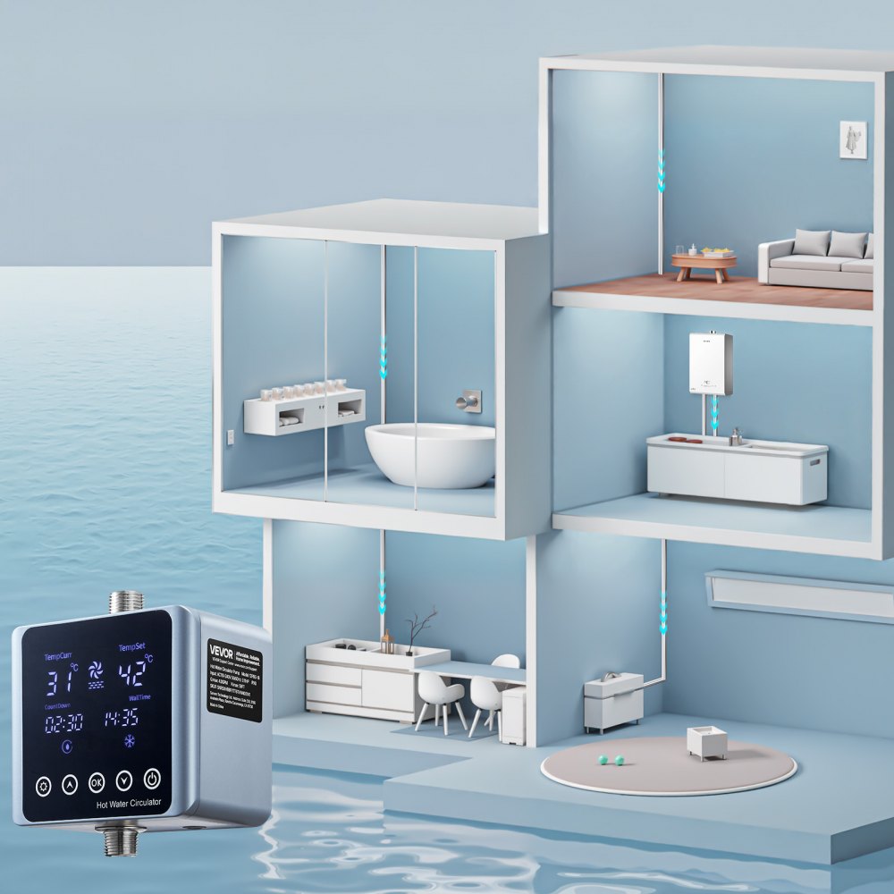 VEVOR Digital Smart Instant Hot Water Recirculating Pump Kit, with Built-in Thermostat, Timer, Digital Screen, Under