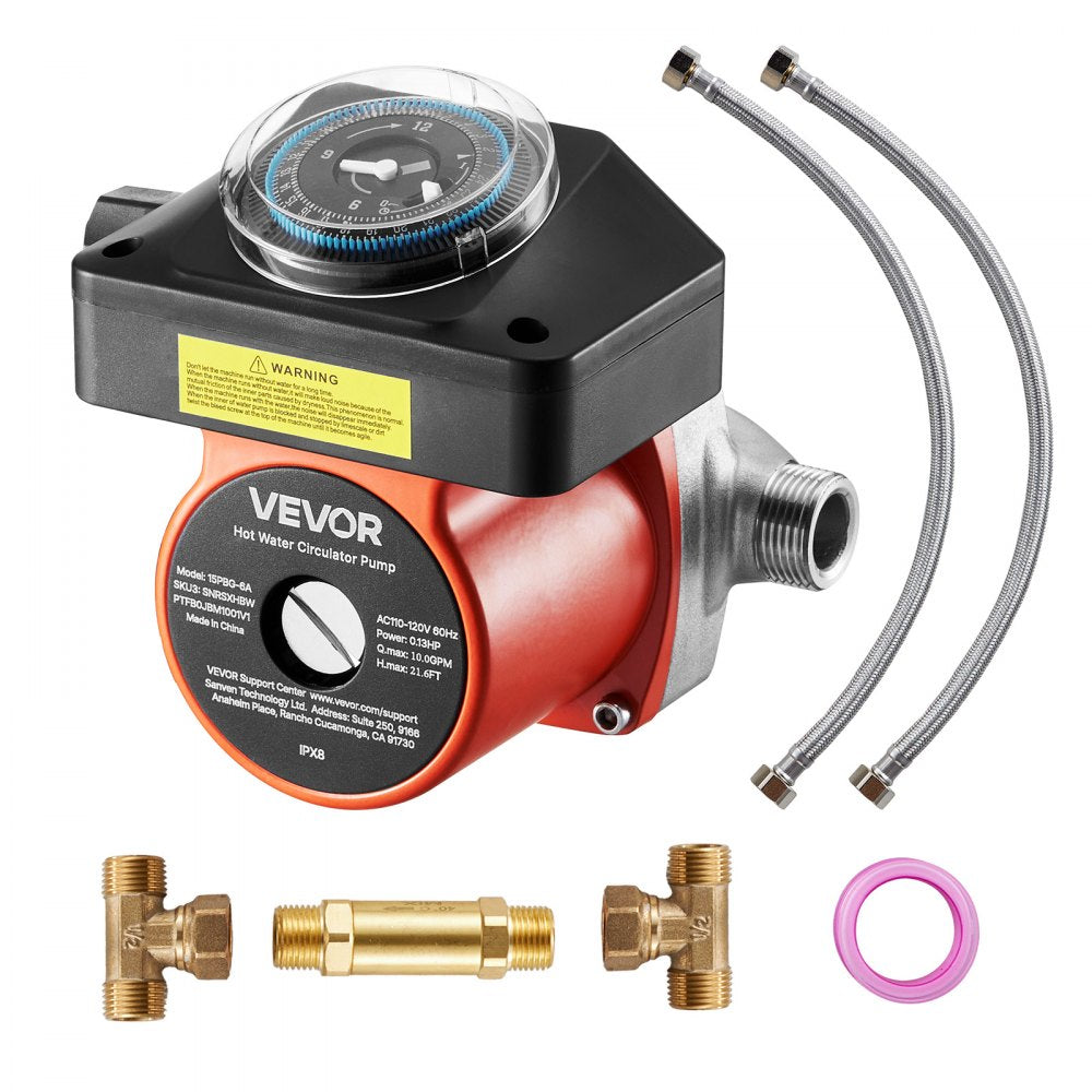 VEVOR Hot Water Recirculating Pump, with Bypass Valve, Instant Recirculation Pump Kit with Timer, Adapter, Circulation
