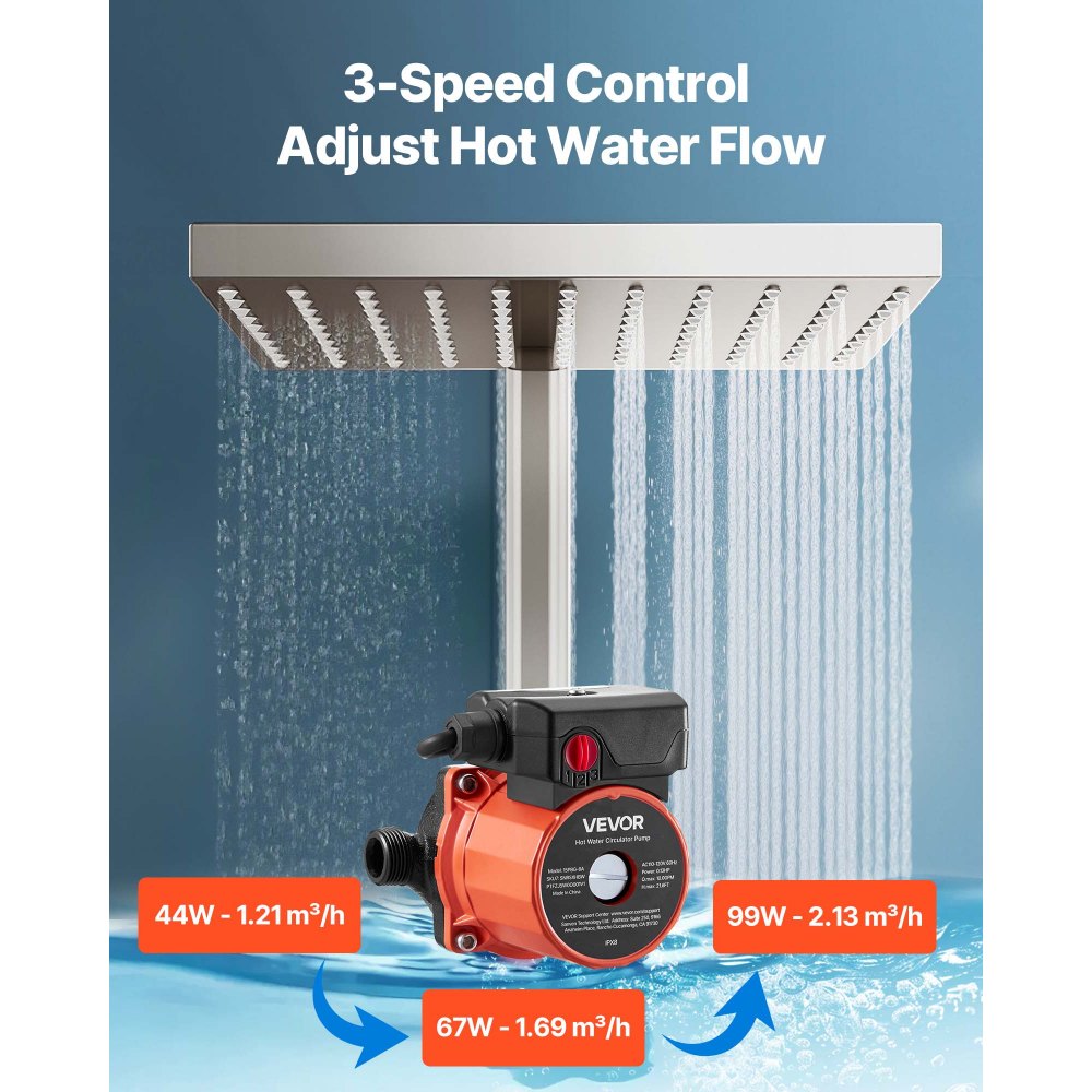 VEVOR Hot Water Recirculating Pump, 10 GPM, Instant Circulation Circulator Pump System, 3-Speed Control, 0.13 HP