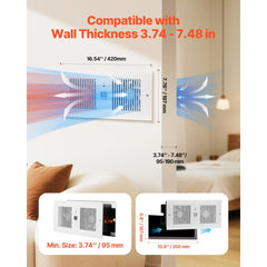 VEVOR 4-Inch Room to Room Fan, 2-in-1 300 CFM Through Wall Fan with Remote Control & Temperature Control, 10-Speed