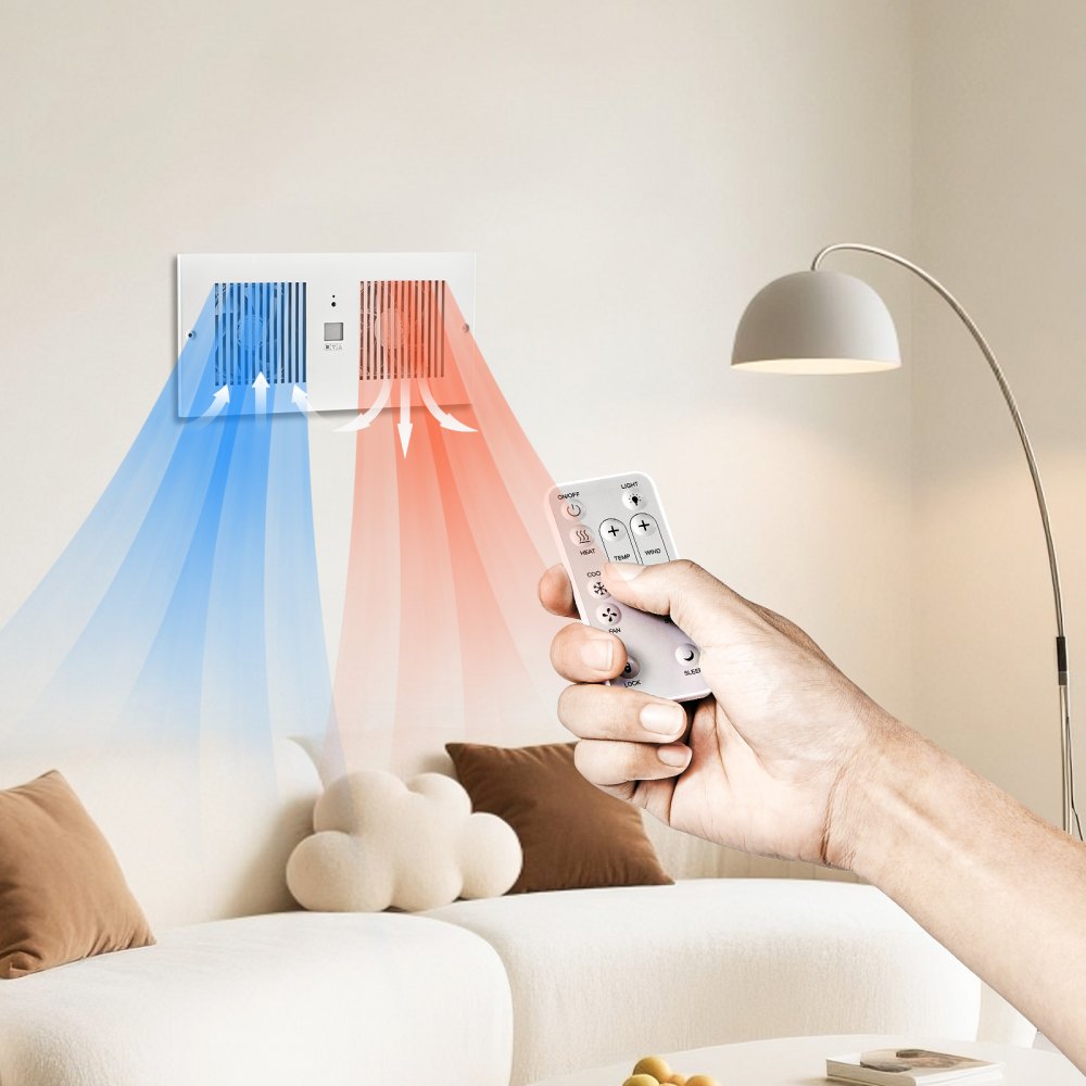 VEVOR 4-Inch Room to Room Fan, 2-in-1 300 CFM Through Wall Fan with Remote Control & Temperature Control, 10-Speed