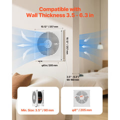 VEVOR 7.5-Inch Room to Room Fan, Through Wall Fan with AC Motor & Bi-directional Adjustable Wind, 180 CFM Ventilation